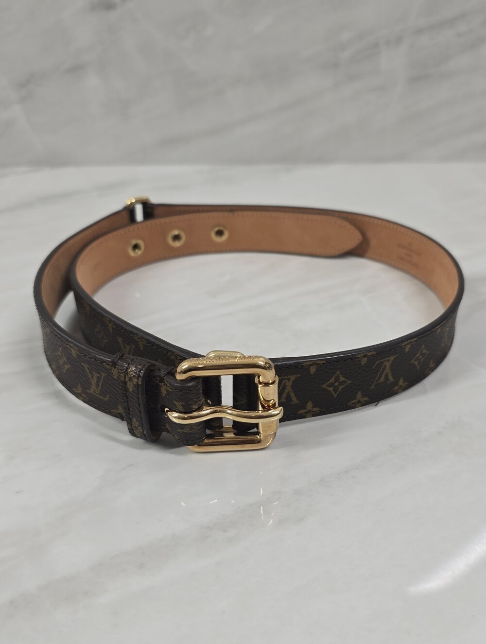 Louis Vuitton Monogram Canvas Belt with Gold Buckle
